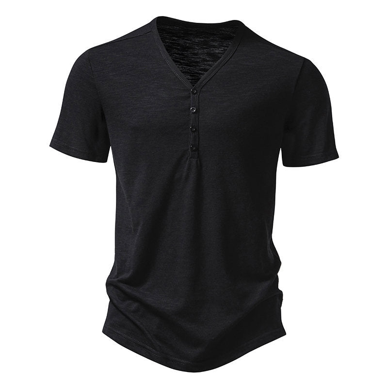 Herren Kurzarm-Shirt V-Ausschnitt Knopfleiste Modern