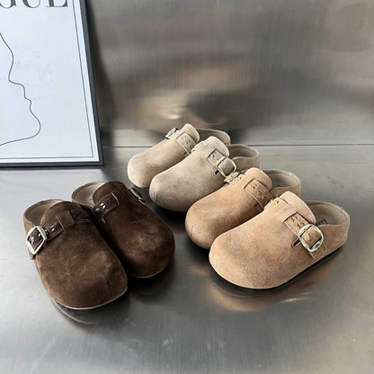 Damen Clogs Wildleder Schnalle Bequem Größe