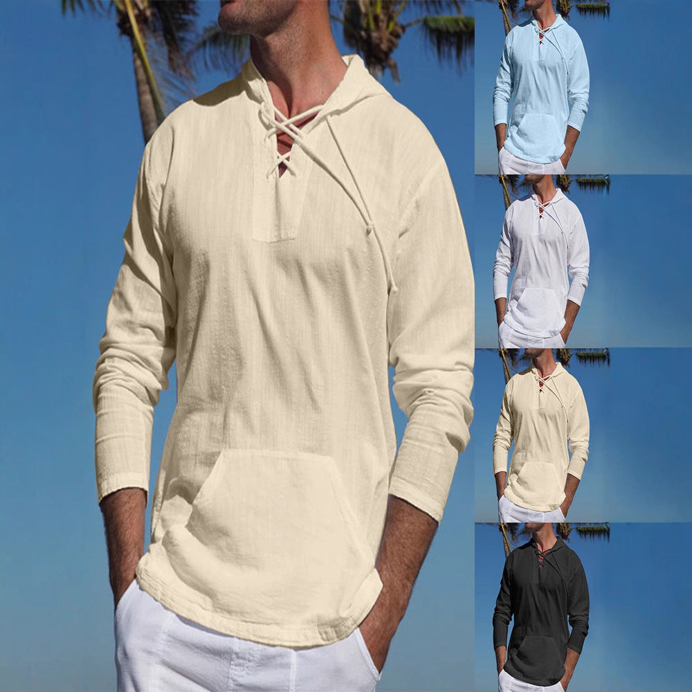 Herren Langarmshirt mit Kordelzug und Kängurutasche Modern - BerlinGlamour