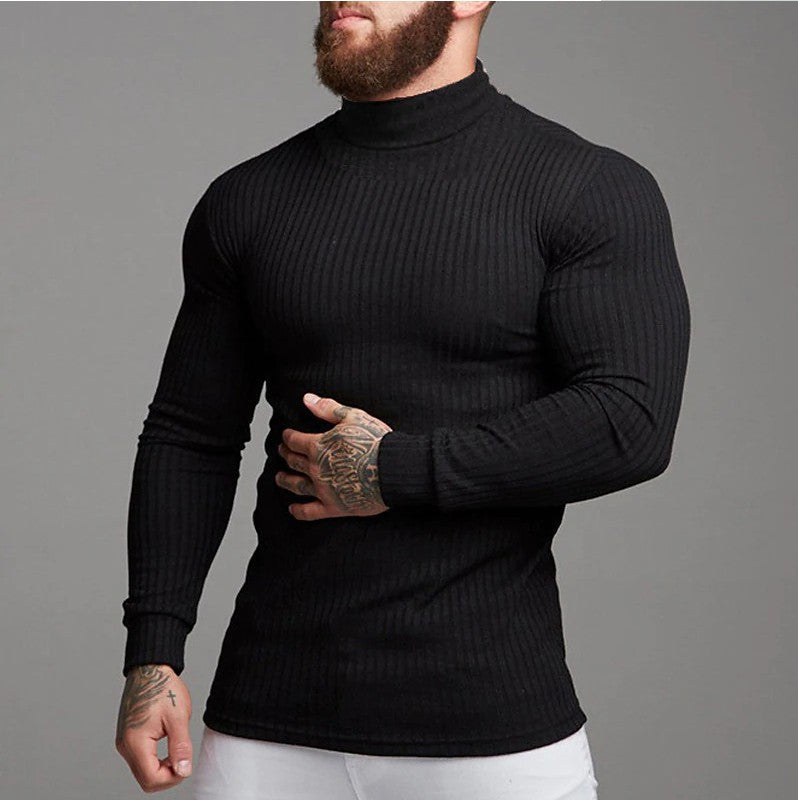 Herren Rollkragenpullover Rippstrick Modern Schwarze Eleganz