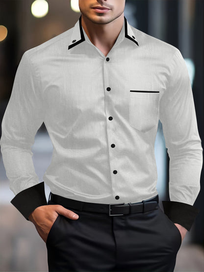 Herren Langarmhemd Modern mit Kontrastdetails Schwarz