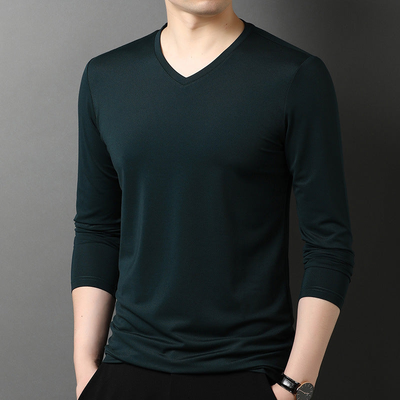 Herren Langarmshirt V-Ausschnitt Atmungsaktiv Baumwolle