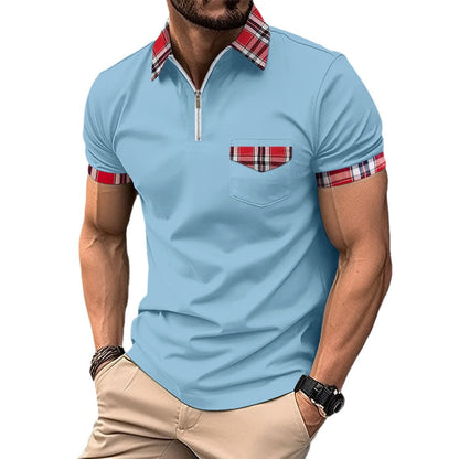 Herren Polohemd Karomuster Modern mit Reißverschluss