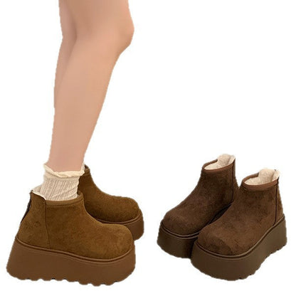 Damen Plateau Stiefeletten Weiches Veloursleder Rutschfest
