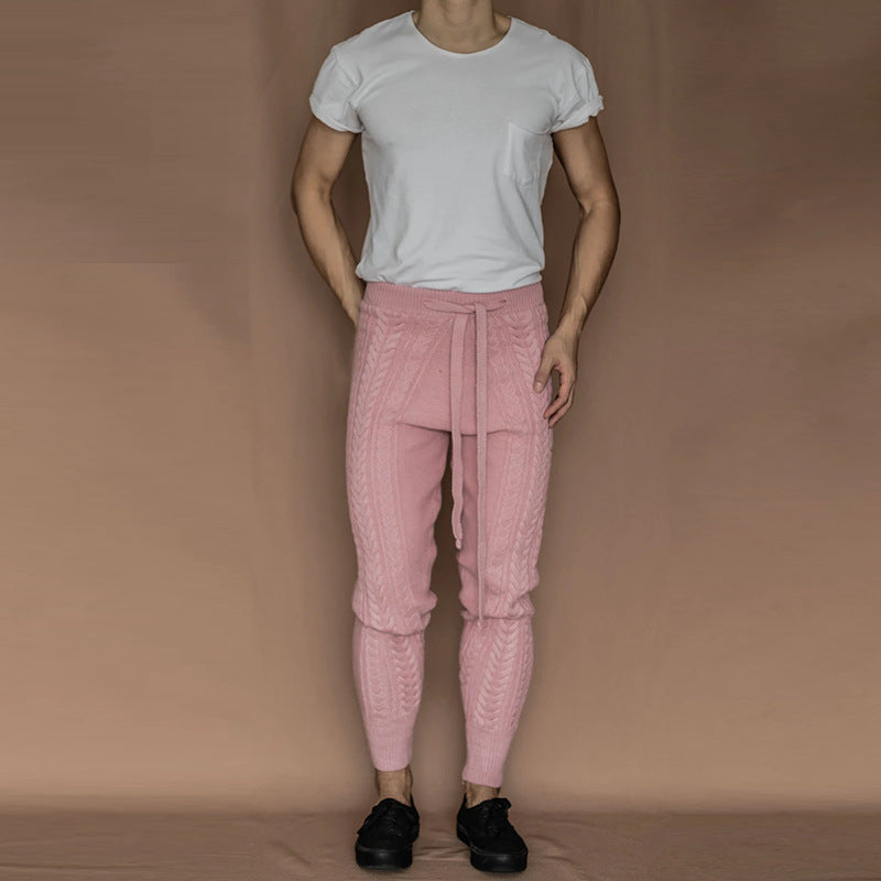 Herren Strickhose Mit Zopfmuster und elastischem Gürtel