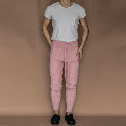 Herren Strickhose Mit Zopfmuster und elastischem Gürtel
