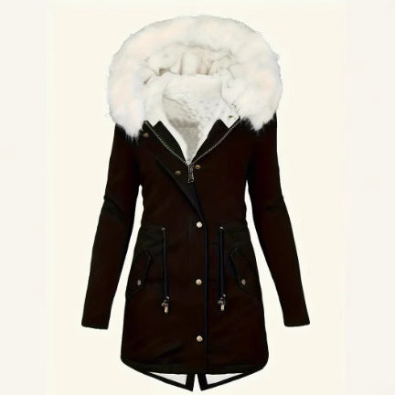 Damen Winterjacke Gefüttert Warm mit Abnehmbarer Kapuze