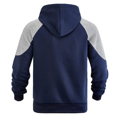 Herren Sportpullover Kapuzenpulli mit Kontrastärmeln und Kängurutasche