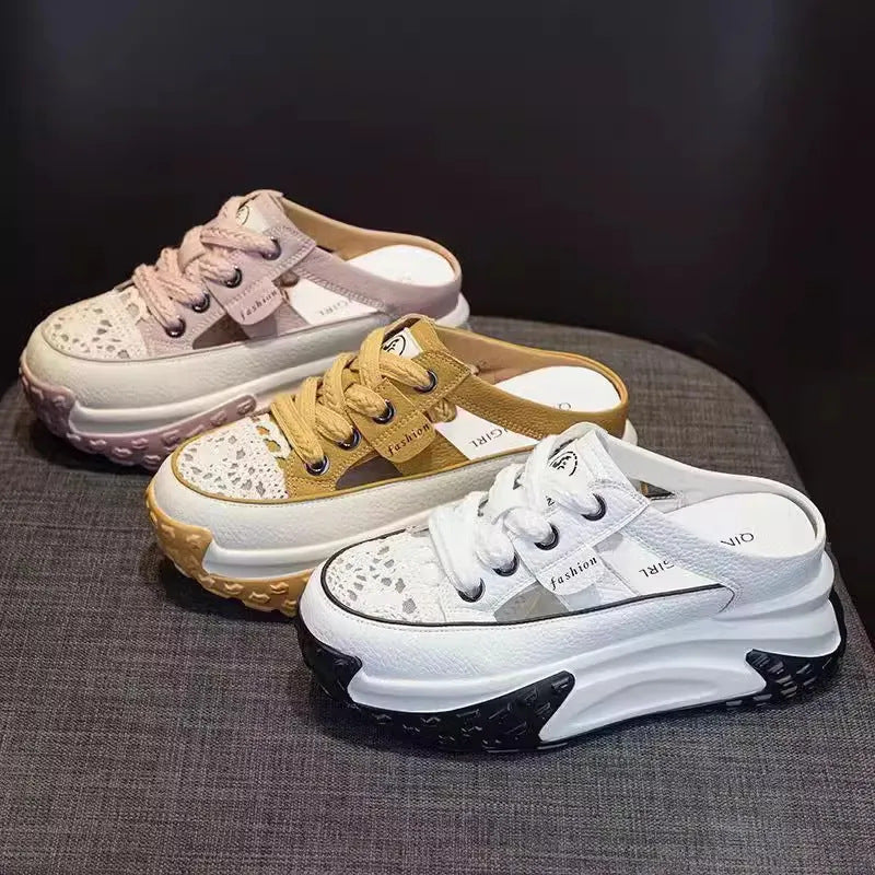 Damen Sneaker Offene Ferse Rutschfest Schuhe Sportlich