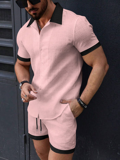 Herren Kurzarmhemd Modern mit Struktur Optik und passende Shorts