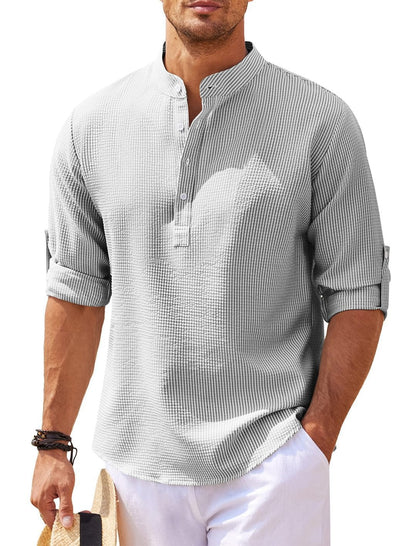 Herren Langarmshirt Modern Strukturiert Knopfleiste