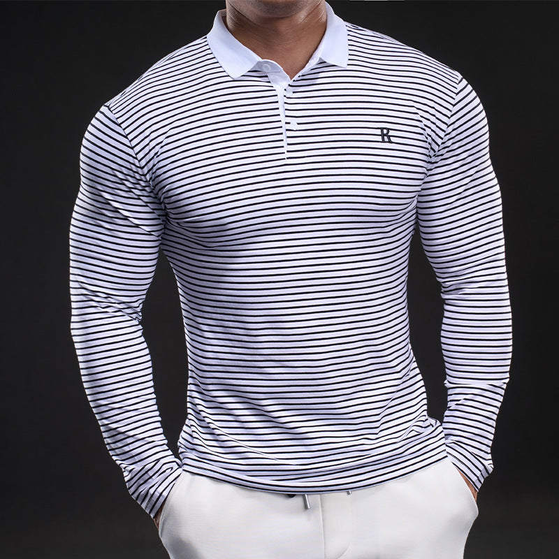 Herren Poloshirt Langarm mit feinen Streifen Modern