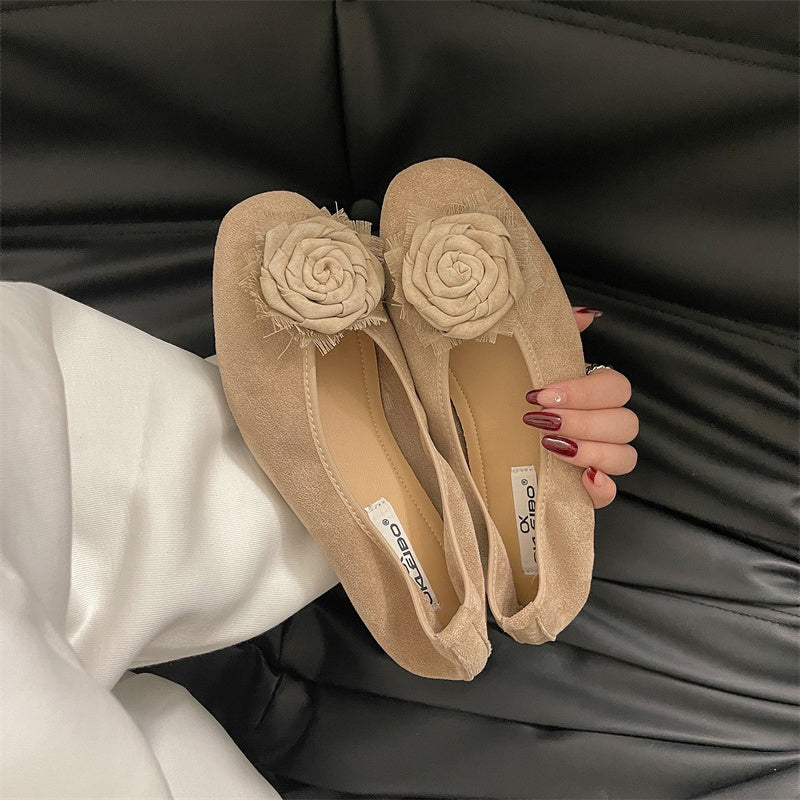 Damen Ballerinas Weich Veloursleder Blumen Schuhe