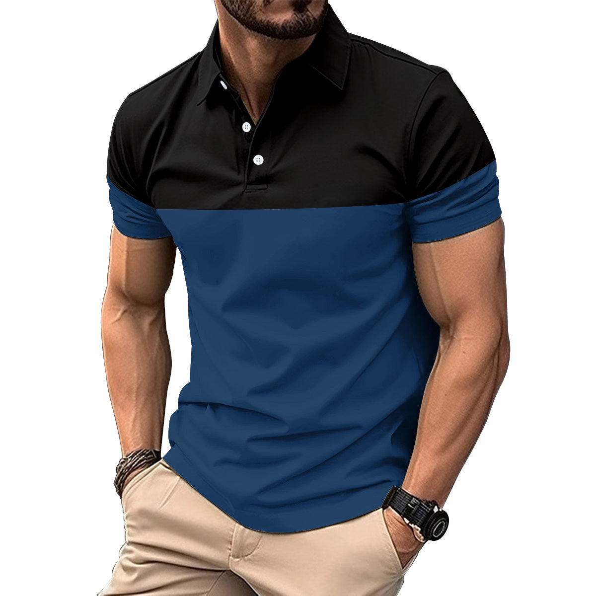 Herren Polohemd Kurzarm Modern Farbblock