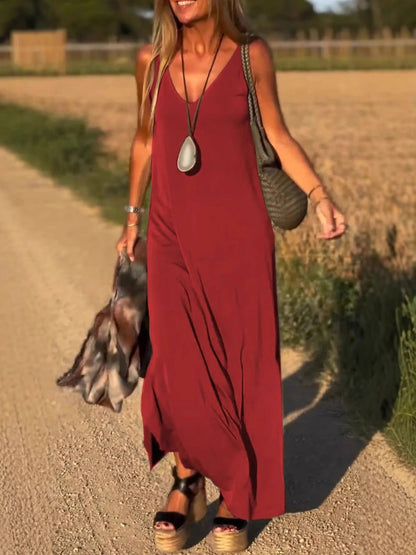 Damen Maxikleid Elegant V-Ausschnitt Hochwertig