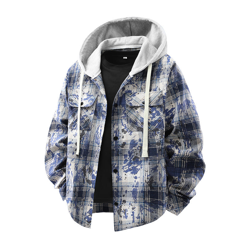 Herren Overshirt Kariert Lässig mit Kapuze Berlin Style