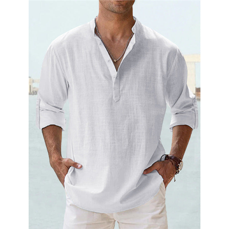Herren Henley-Shirt Langarm Baumwolle Lässig Knopfverschluss