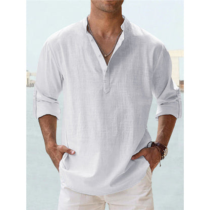 Herren Henley-Shirt Langarm Baumwolle Lässig Knopfverschluss