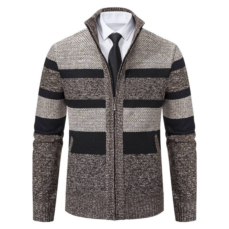 Herren Strickjacke Stehkragen Modernes Streifenmuster