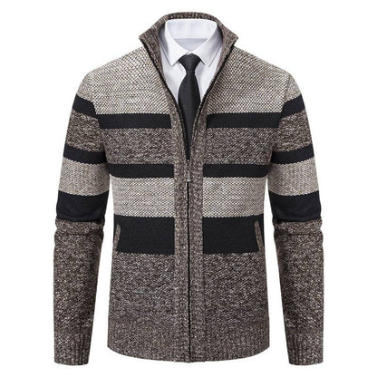 Herren Strickjacke Stehkragen Modernes Streifenmuster