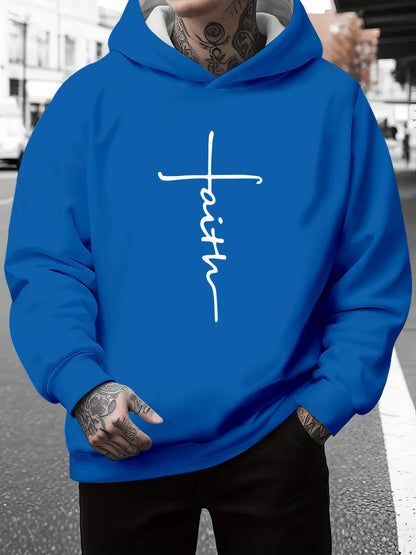 Herren Kapuzenpullover Grau Meliert mit Schriftzug
