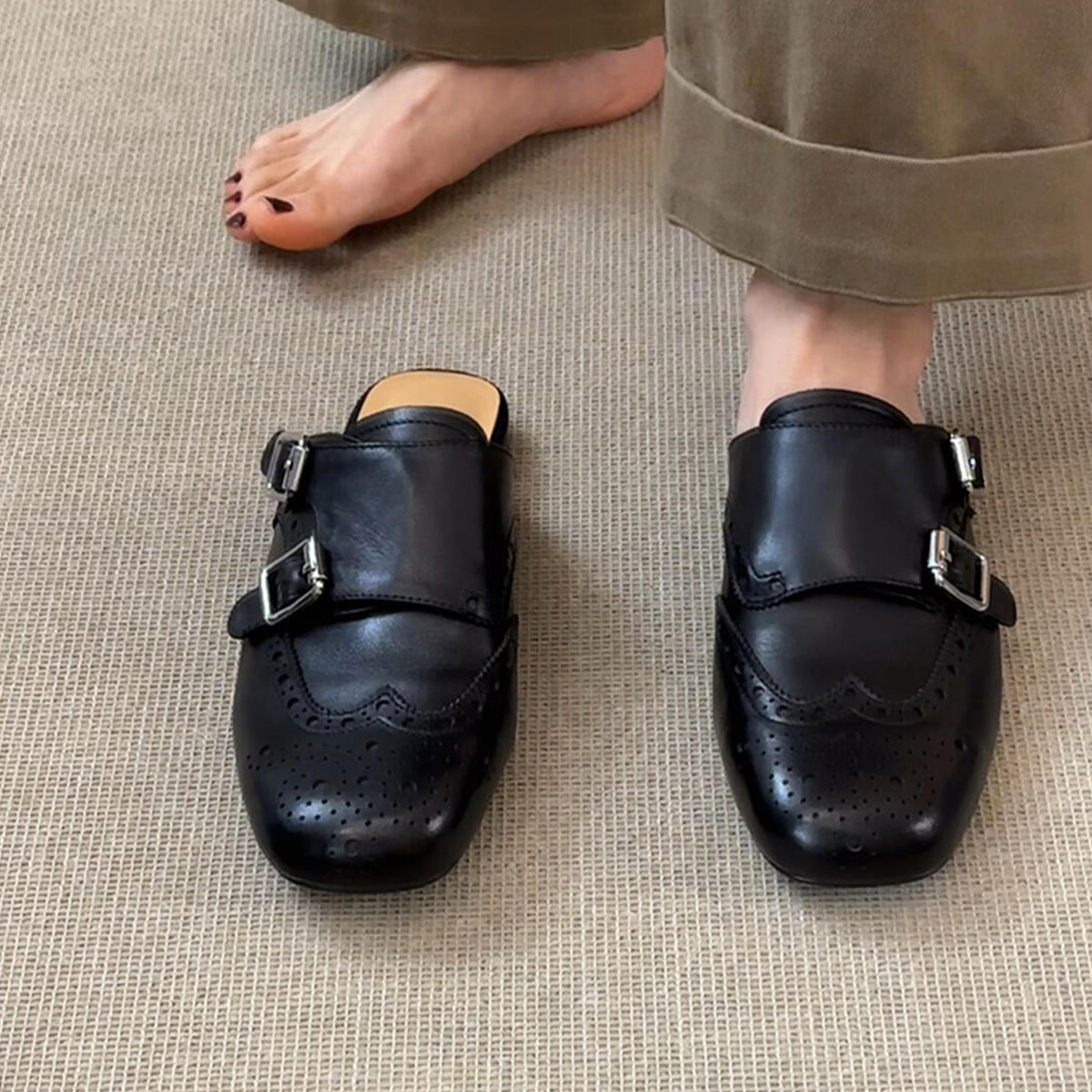 Damen Mokassins Perforiert Dekorativ Schnallen Schuhe