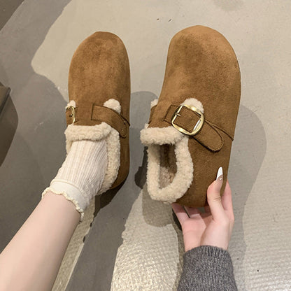 Damen Hausschuhe Warm Plüschig mit Riemen Modern - BerlinGlamour