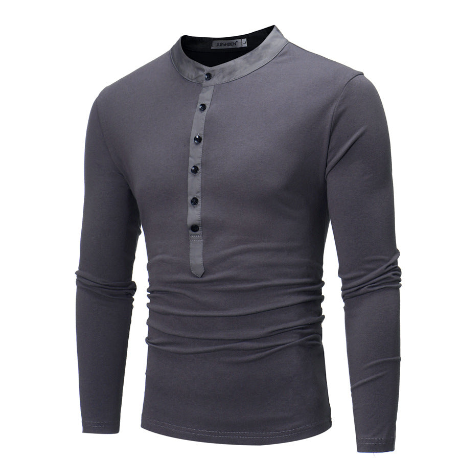 Herren Hemd Langarm Stehkragen Modern Knopfdesign