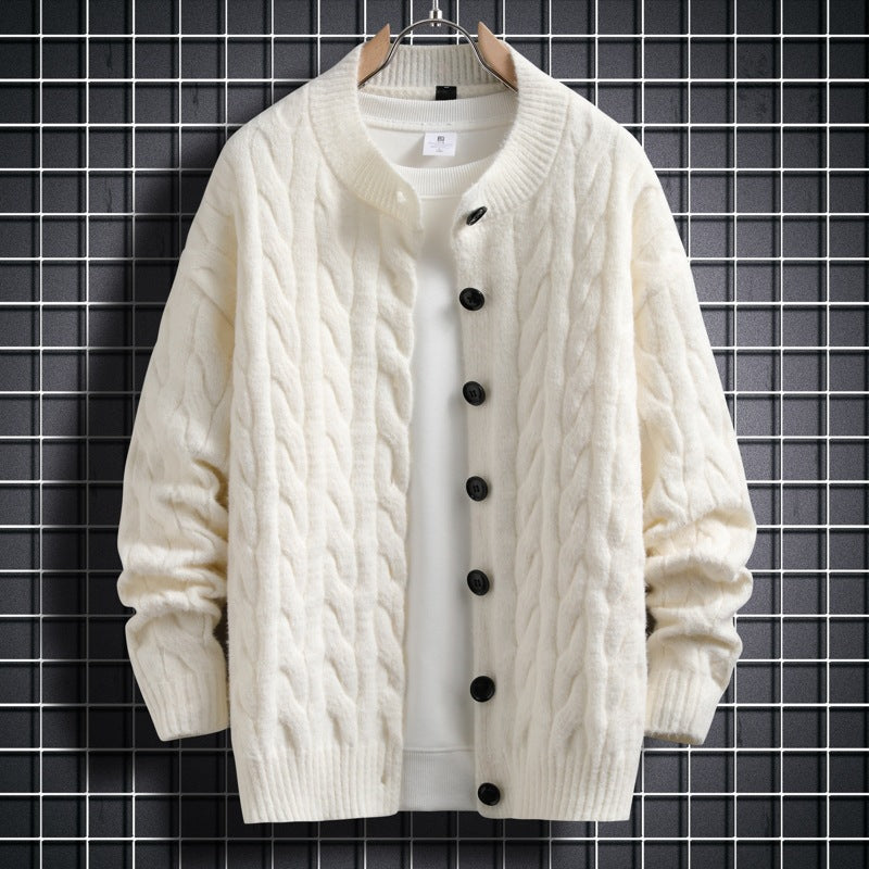 Herren Strickjacke Modern Zopfmuster Knopfverschluss - BerlinGlamour