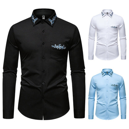 Herren Hemd Langarm mit Blumenstickerei Modern