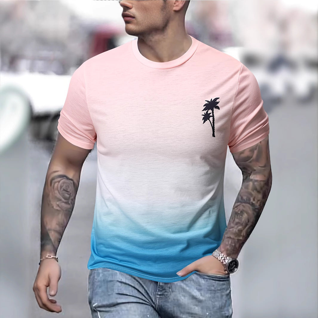 Herren T-Shirt Palmen Stickerei Farbverlauf Modern - BerlinGlamour