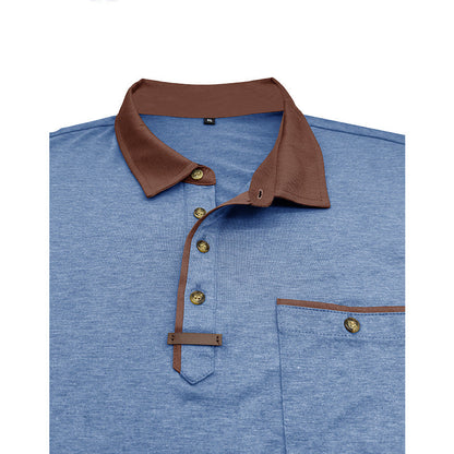 Herren Langarmshirt Mit Brusttasche Kontrastkragen Modern