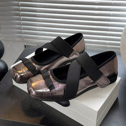Damen Ballerinas Elastisch Schleifen Detail