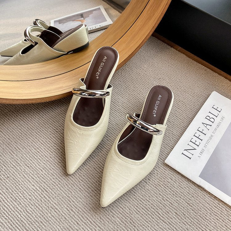 Damen Mules Slingback Schuhe Spitz Mit Ketten Dekor Elegant