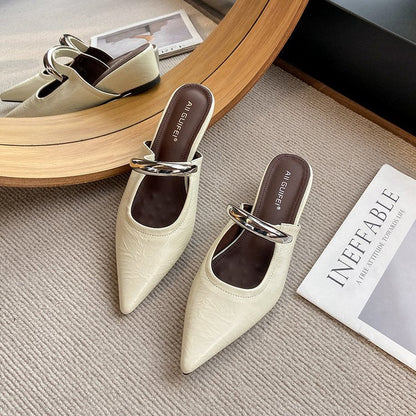 Damen Mules Slingback Schuhe Spitz Mit Ketten Dekor Elegant