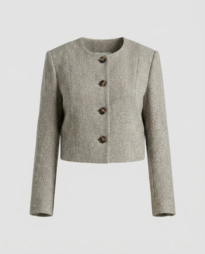Damen Jacke Bouclé Günstig Kastig Schnitt Rundhals