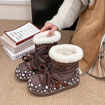Damen Winterstiefel Warm Kuschelig mit Polka Dot Design