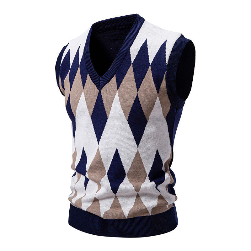 Herren Strickpullover Ärmellos Diamantmuster Elegante Mode