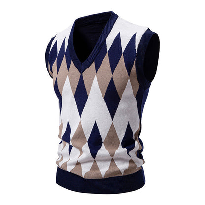 Herren Strickpullover Ärmellos Diamantmuster Elegante Mode