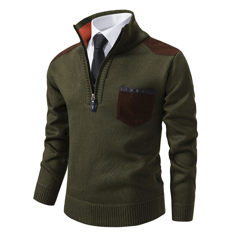 Eleganter Herren Strickpullover mit Kragen und Taschen