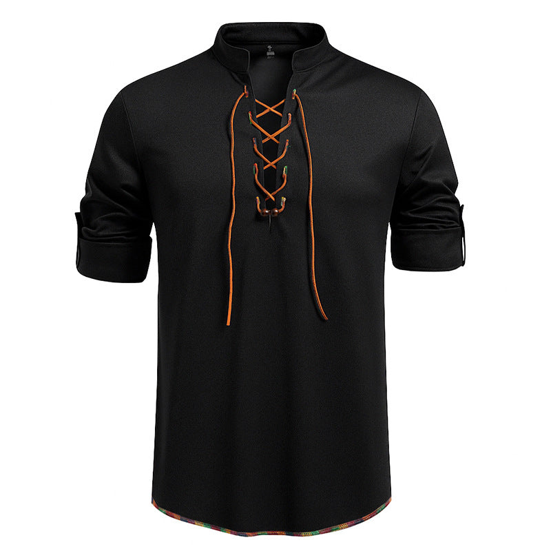 Herren Langarmshirt Stehkragen Modern mit Kordelzug