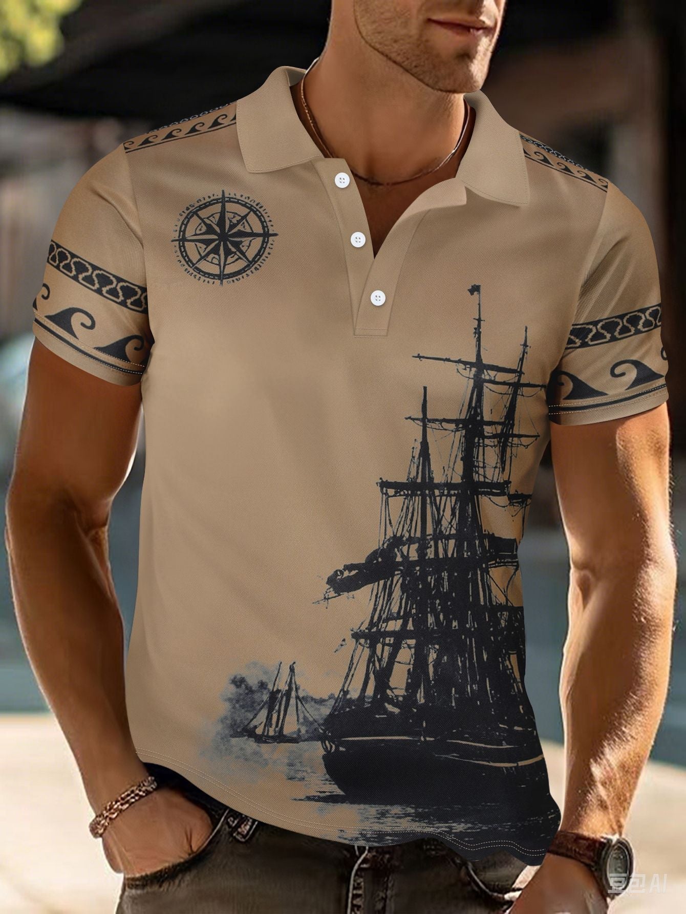 Herren Poloshirt Modern Maritim Blau