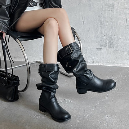 Damen Stiefel Mit Gummibund Komfort Blockabsatz Modern