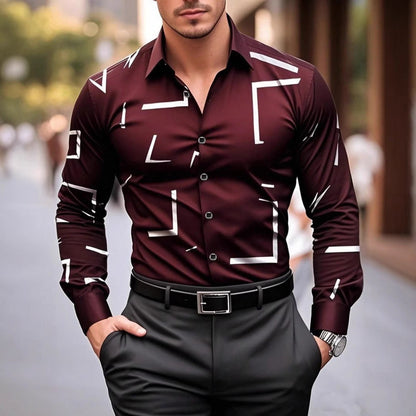Herren Langarmhemd Modern Geometrisches Design Schwarz