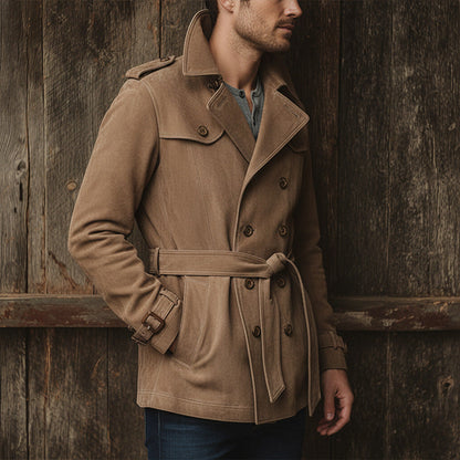 Herren Lederjacke Wildleder Elegant Gürtel Schnitt