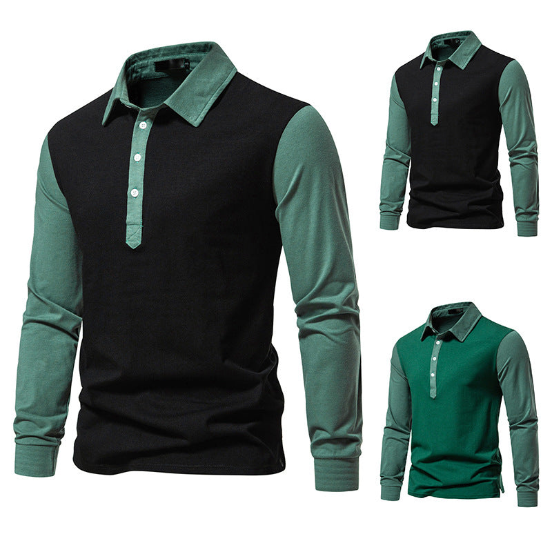 Herren Henley Shirt Langarm Atmungsaktiv Kontrastärmel