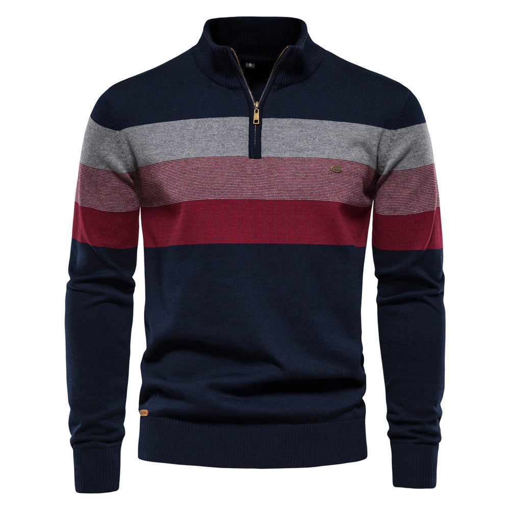 Herren Sweatpullover Modern Kurzreißverschluss Farbblockstreifen Sportlich - BerlinGlamour