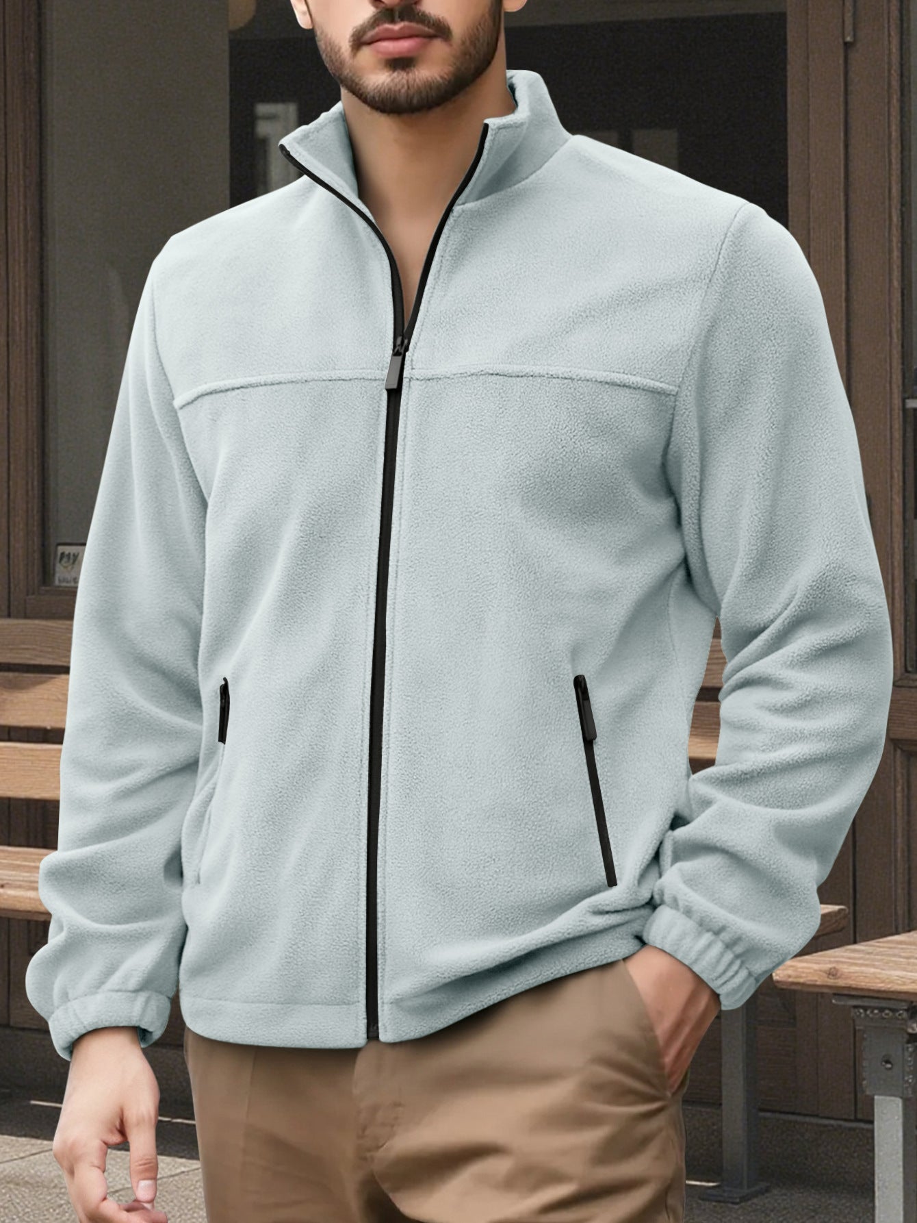 Herren Fleecejacke Hochkragen Warm Schwarz
