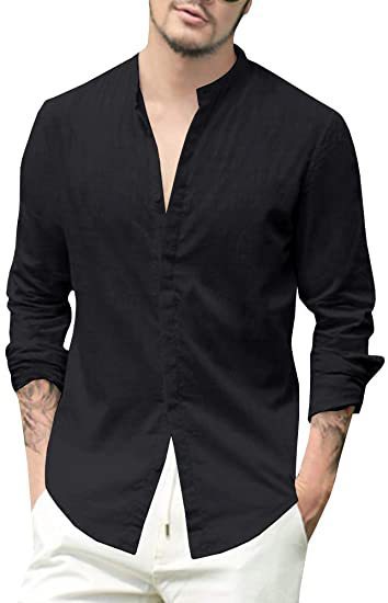 Herren Hemd Langarm Modern Stehkragen Strukturiert Elegant
