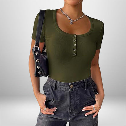 Damen Bodysuit Kurzarm Figurformend Mit Knöpfen